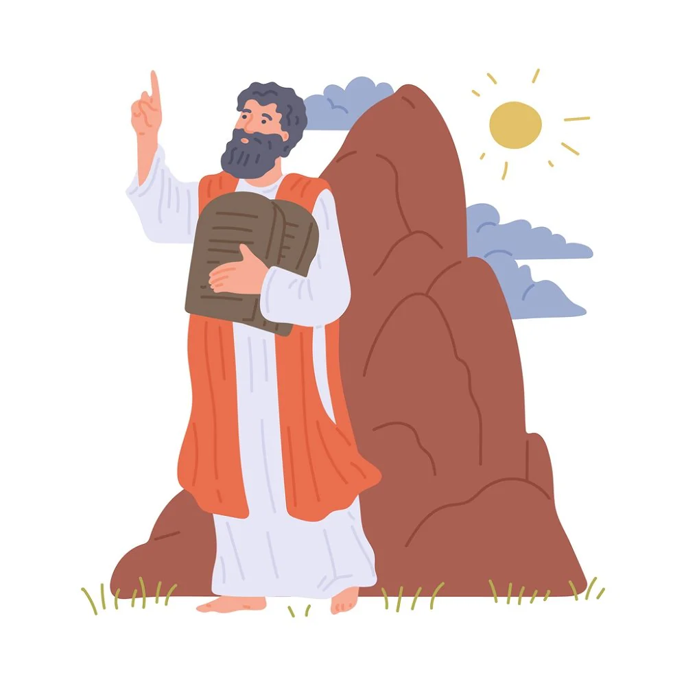 Prophet Moses with Stone Tablets Cartoon Fabric Panel