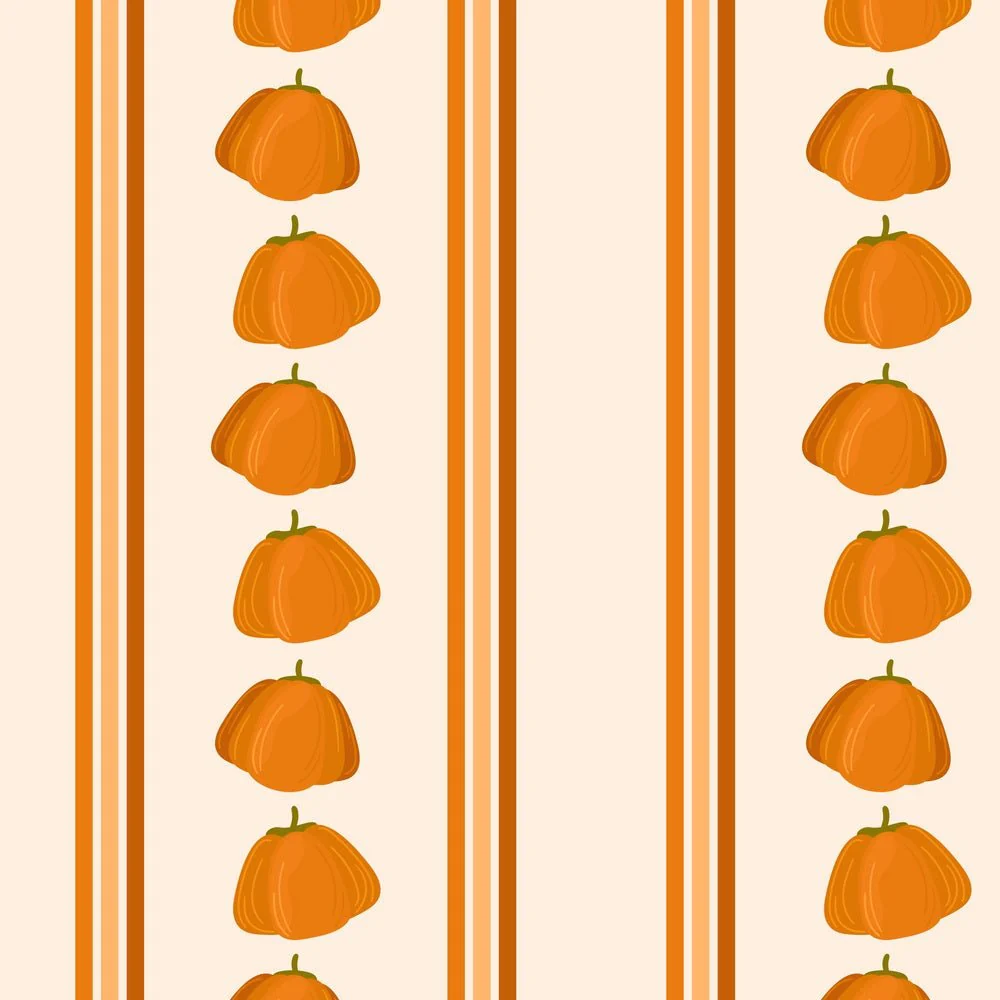 Pumpkin Border Stripe Fabric - Tan