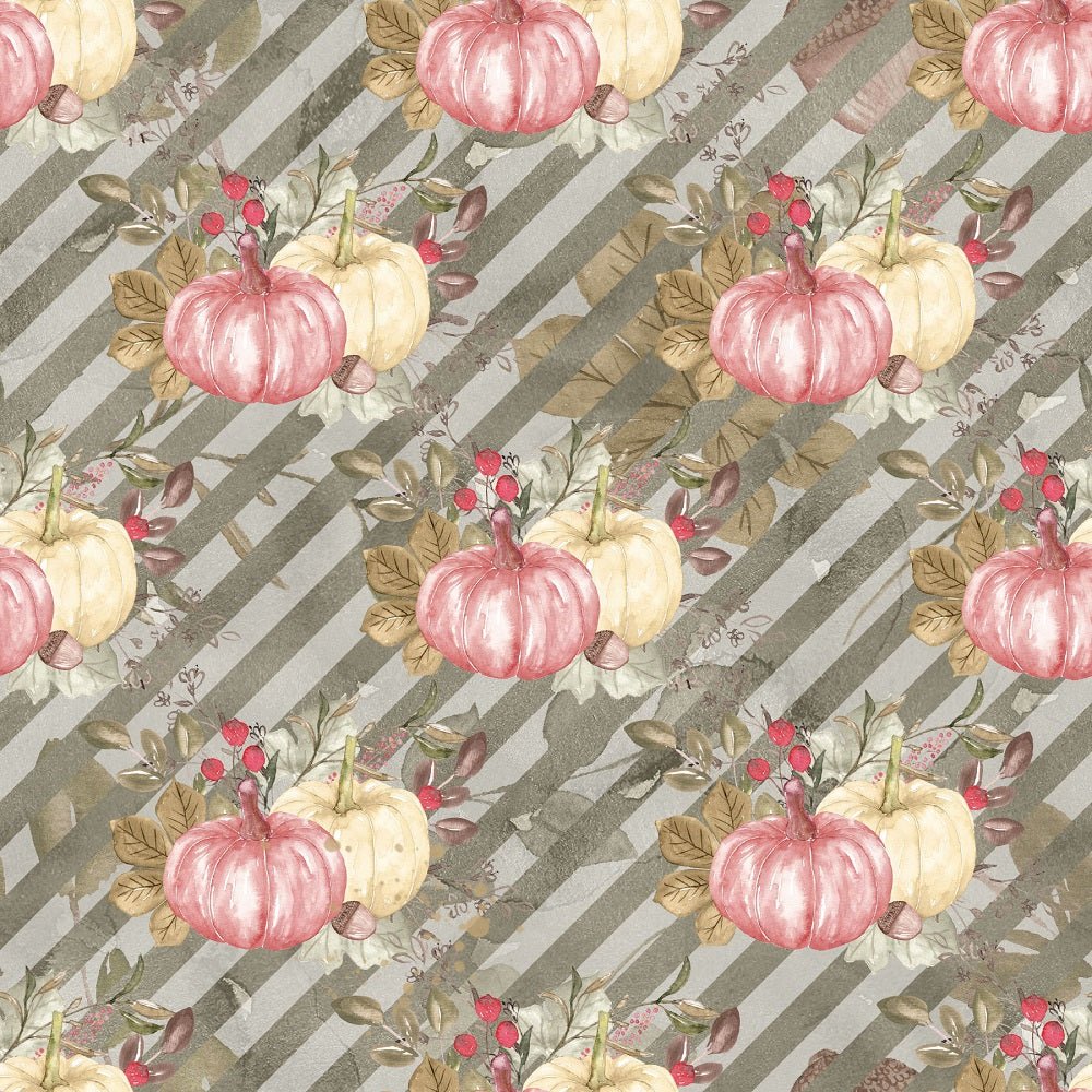 Pumpkin Paradise on Diagonal Stripes Fabric - Gray
