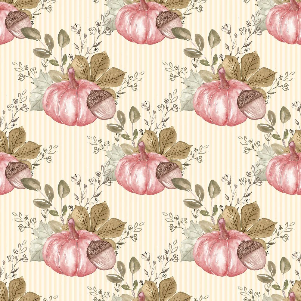 Pumpkin Paradise on Vertical Stripes Fabric - Tan