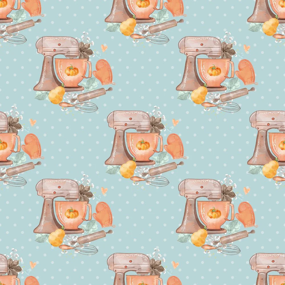 Pumpkin Pie Mixer on Dots Fabric - Blue
