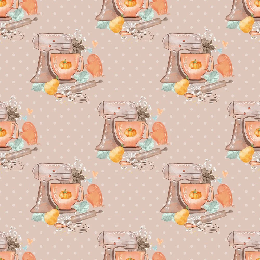 Pumpkin Pie Mixer on Dots Fabric - Tan