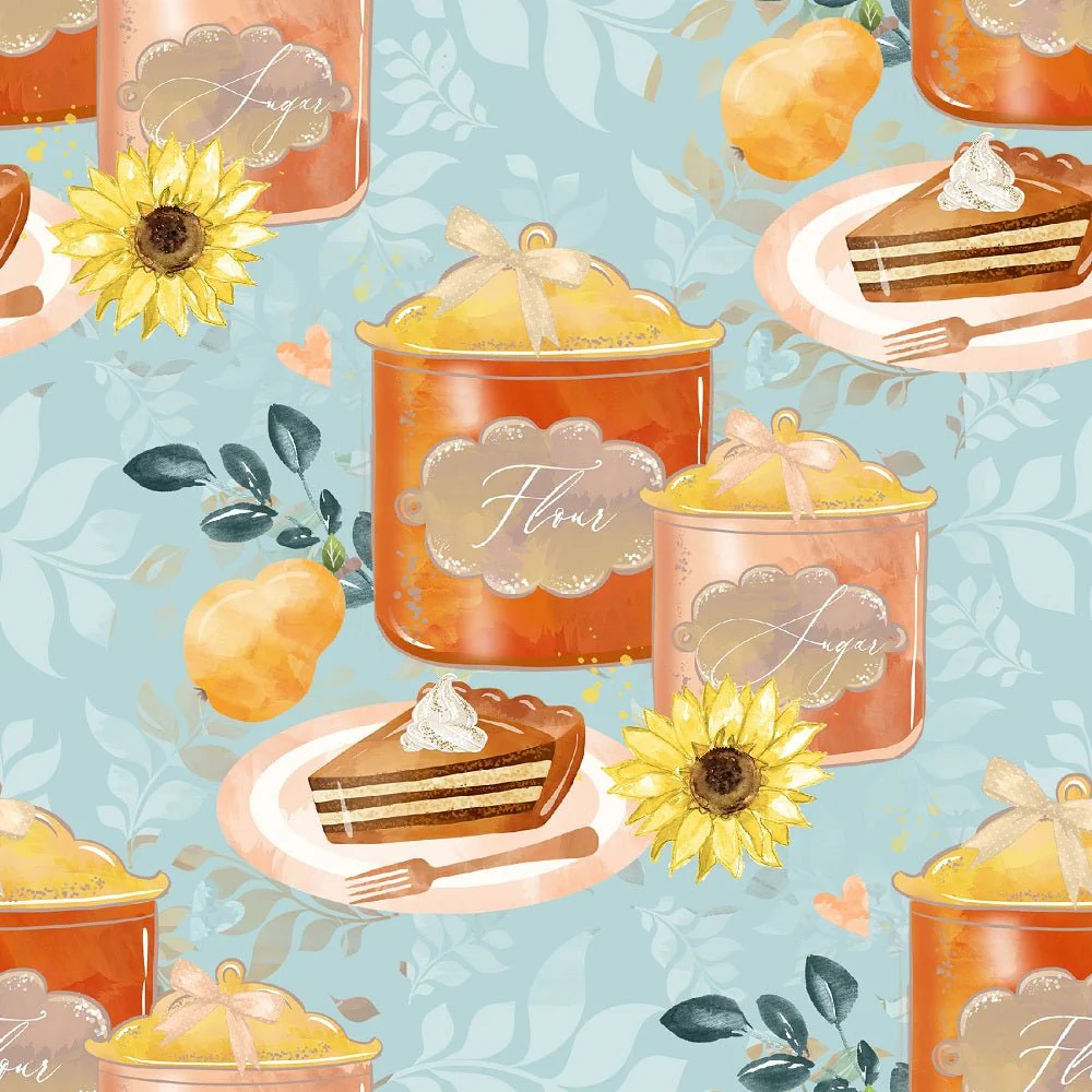 Pumpkin Pie Sugar and Flour Fabric - Blue