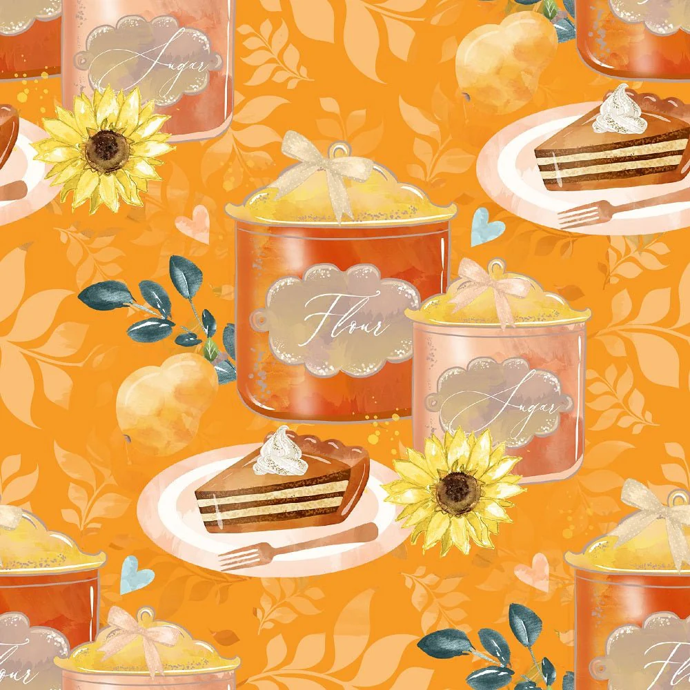 Pumpkin Pie Sugar and Flour Fabric - Orange