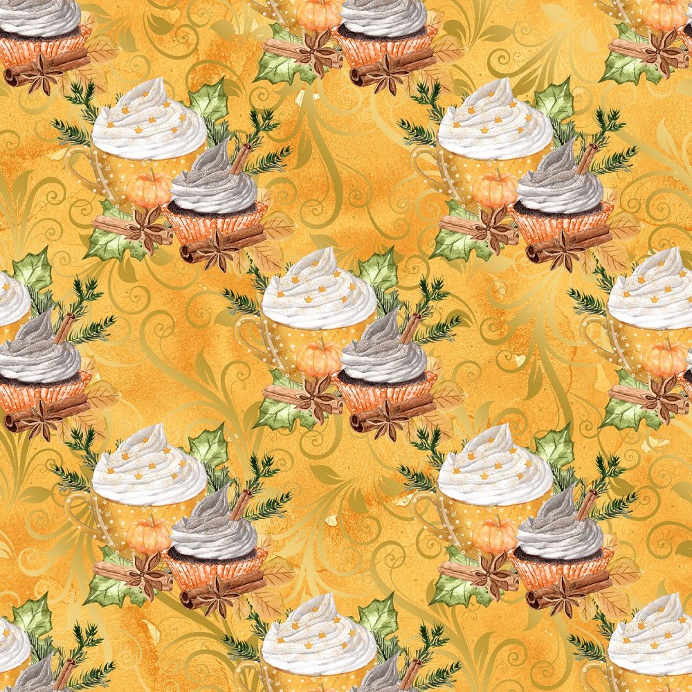 Pumpkin Spice Latte on Vines Fabric - Orange