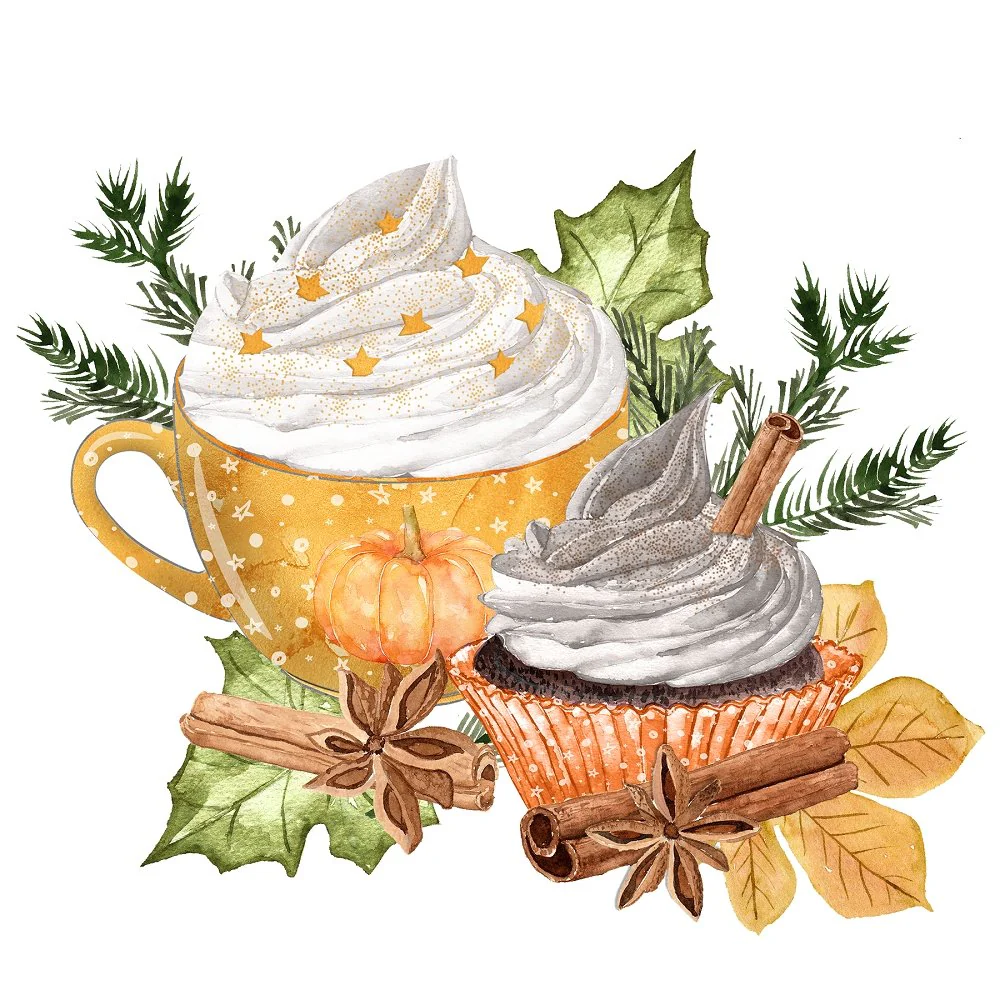 Pumpkin Spice Latte Scene #1 Fabric Panel