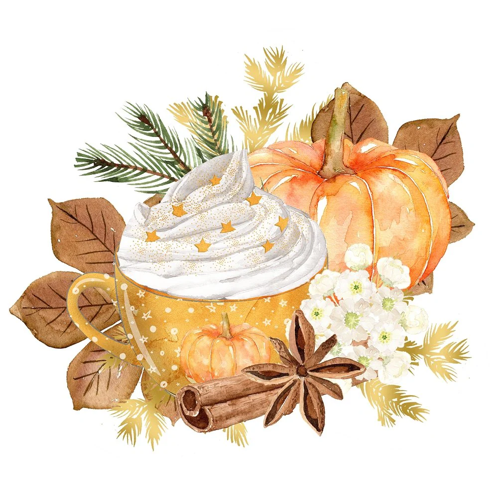 Pumpkin Spice Latte Scene #4 Fabric Panel