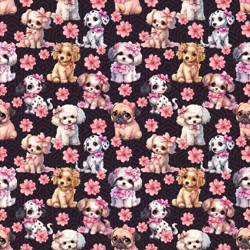 Puppies & Flowers Fabric