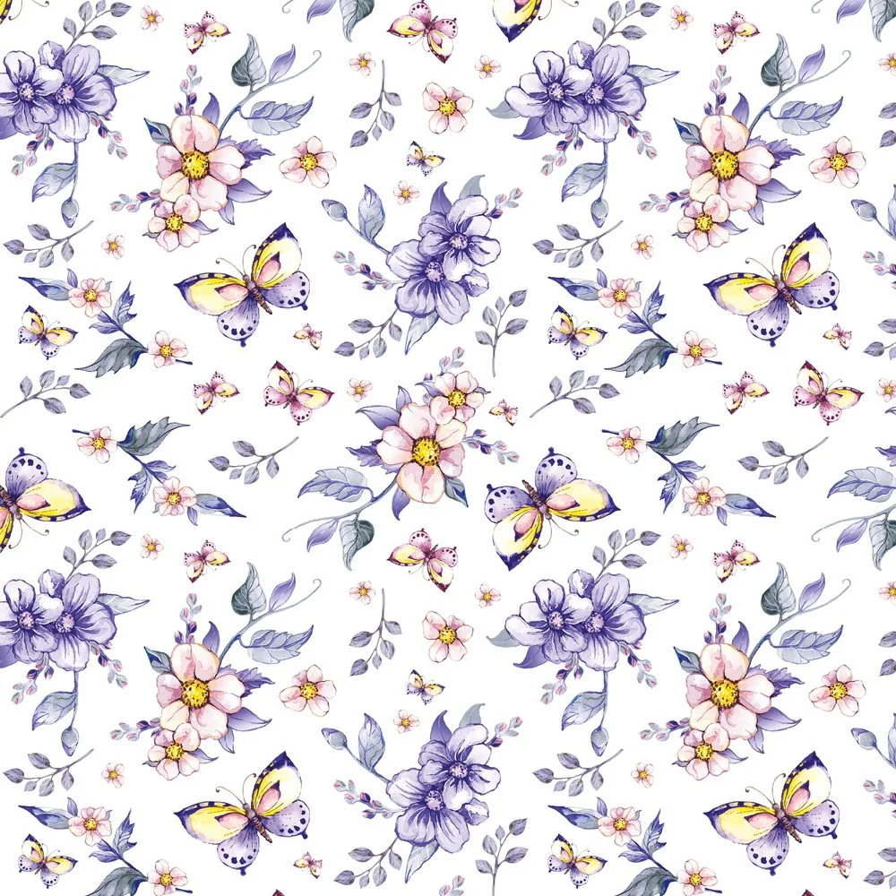 Purple Butterflies & Florals Fabric