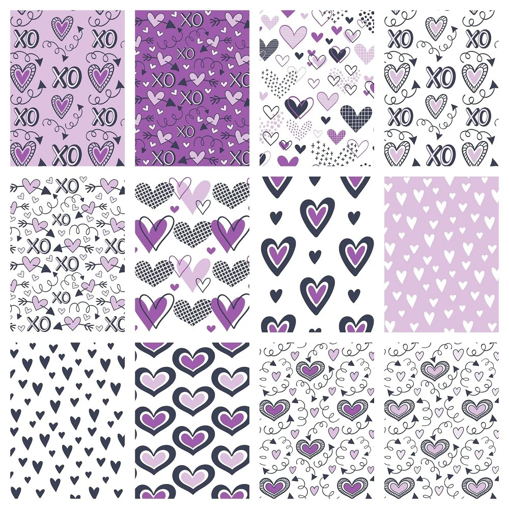 Purple XOXO Hearts Fat Quarter Bundle - 12 Pieces