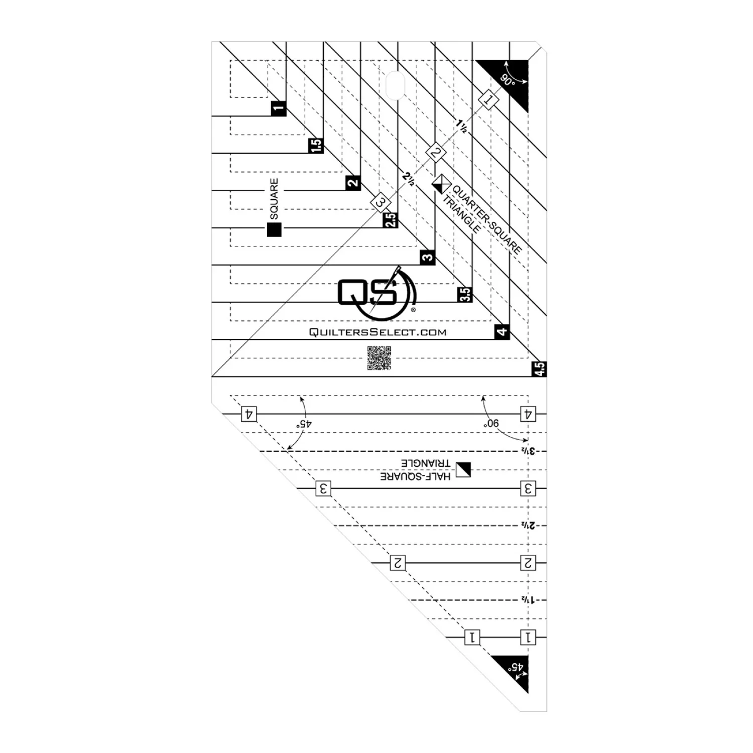 Quilters Select Crystal Clear Mini 3-In-1 Combo Ruler - Image 4