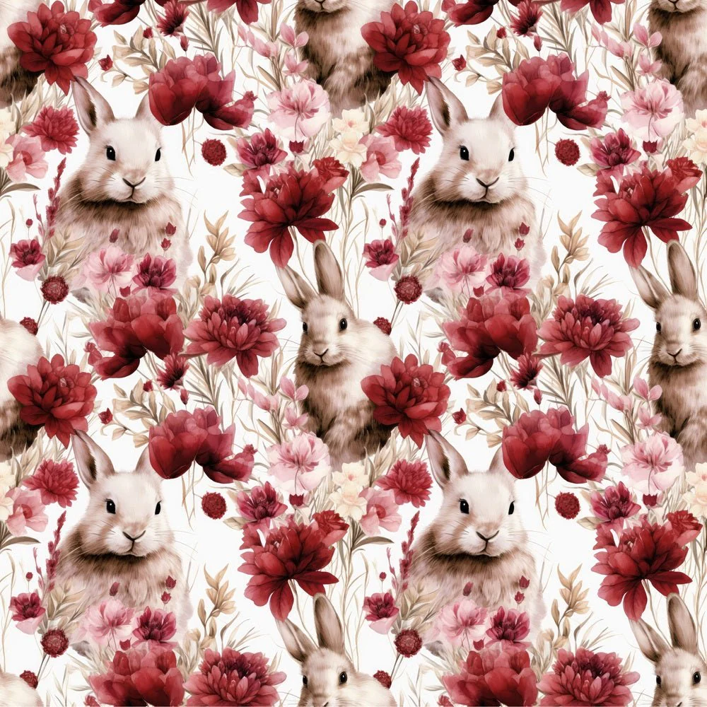 Rabbit in Flower Bush Fabric