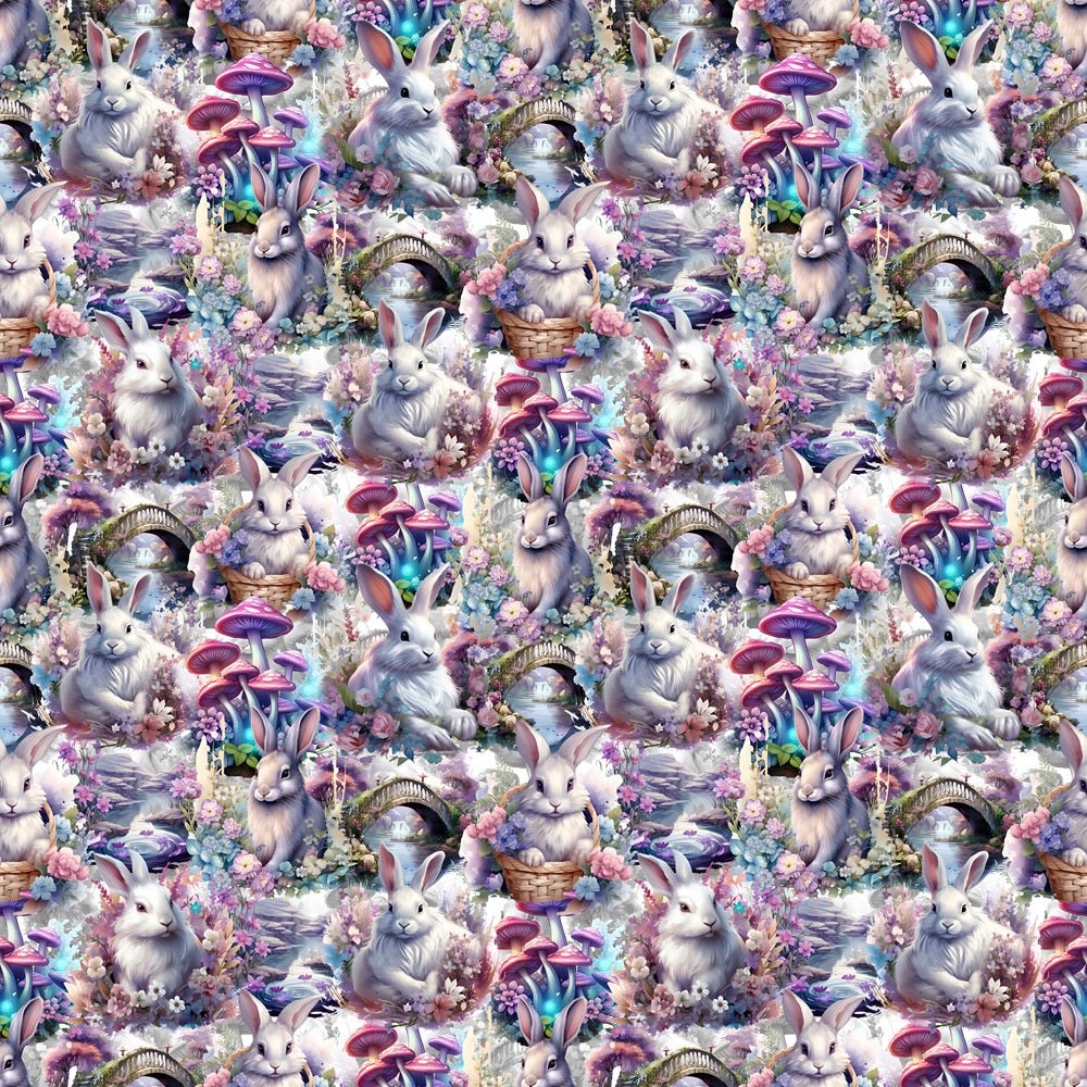 Rabbits In Mystical Forest Fabric