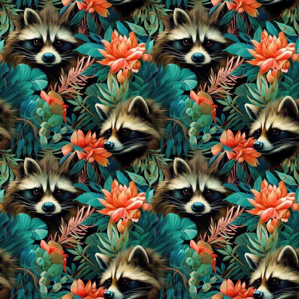 Racoon & Floral Fabric