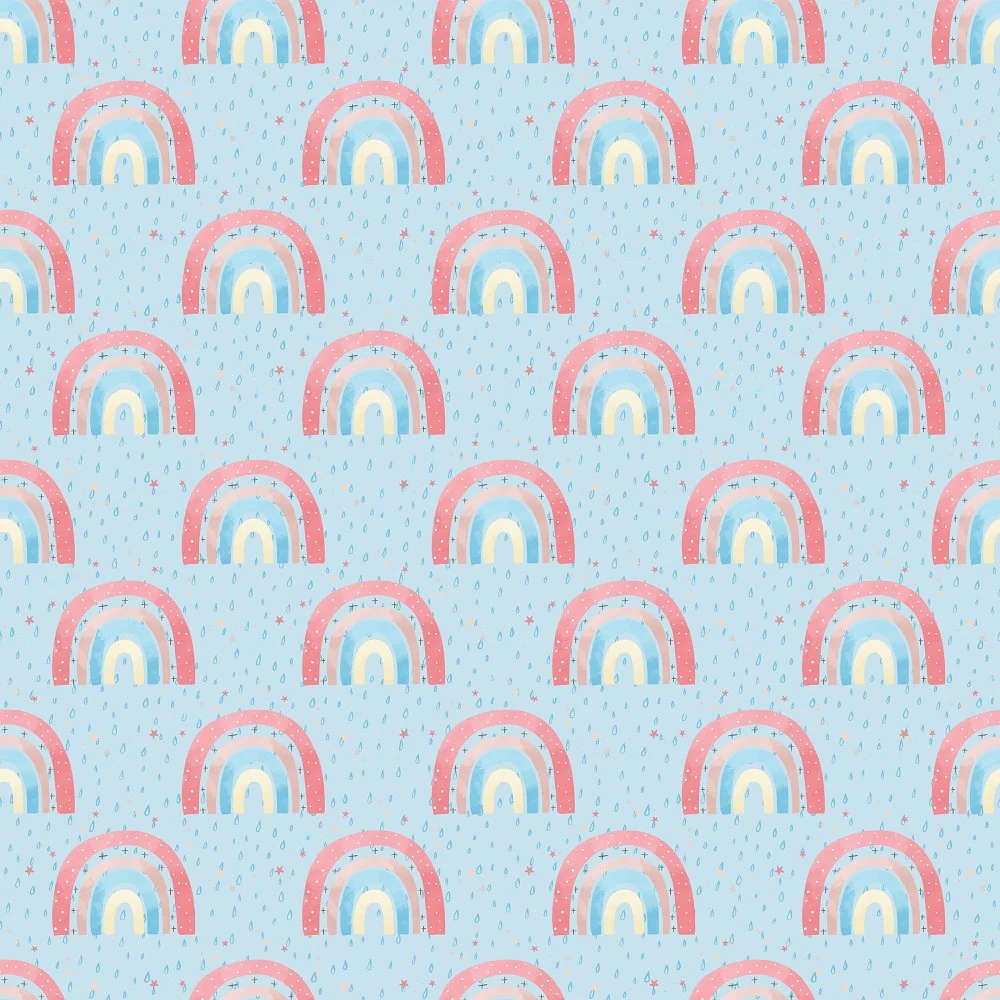 Rain Drops & Rainbows Fabric - Blue