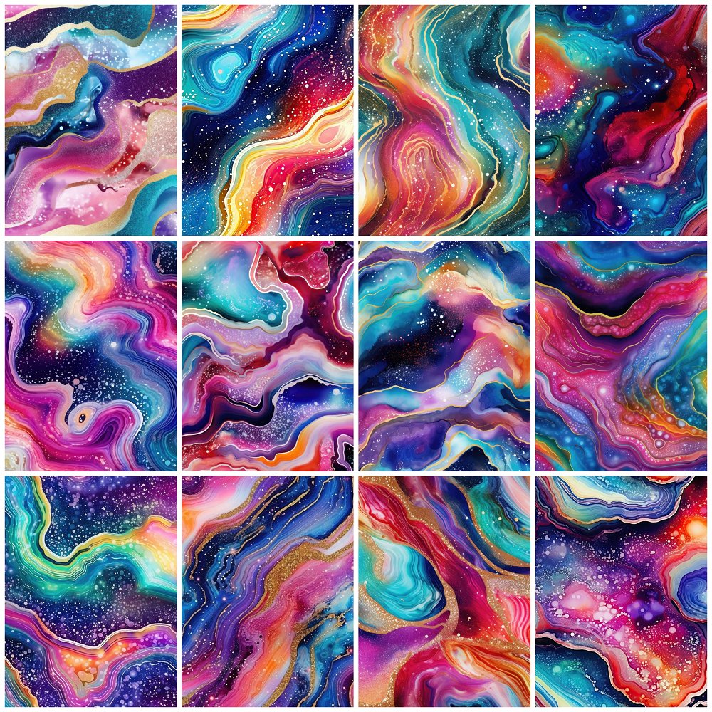 Rainbow Glitter Agate Fat Quarter Bundle - 12 Pieces