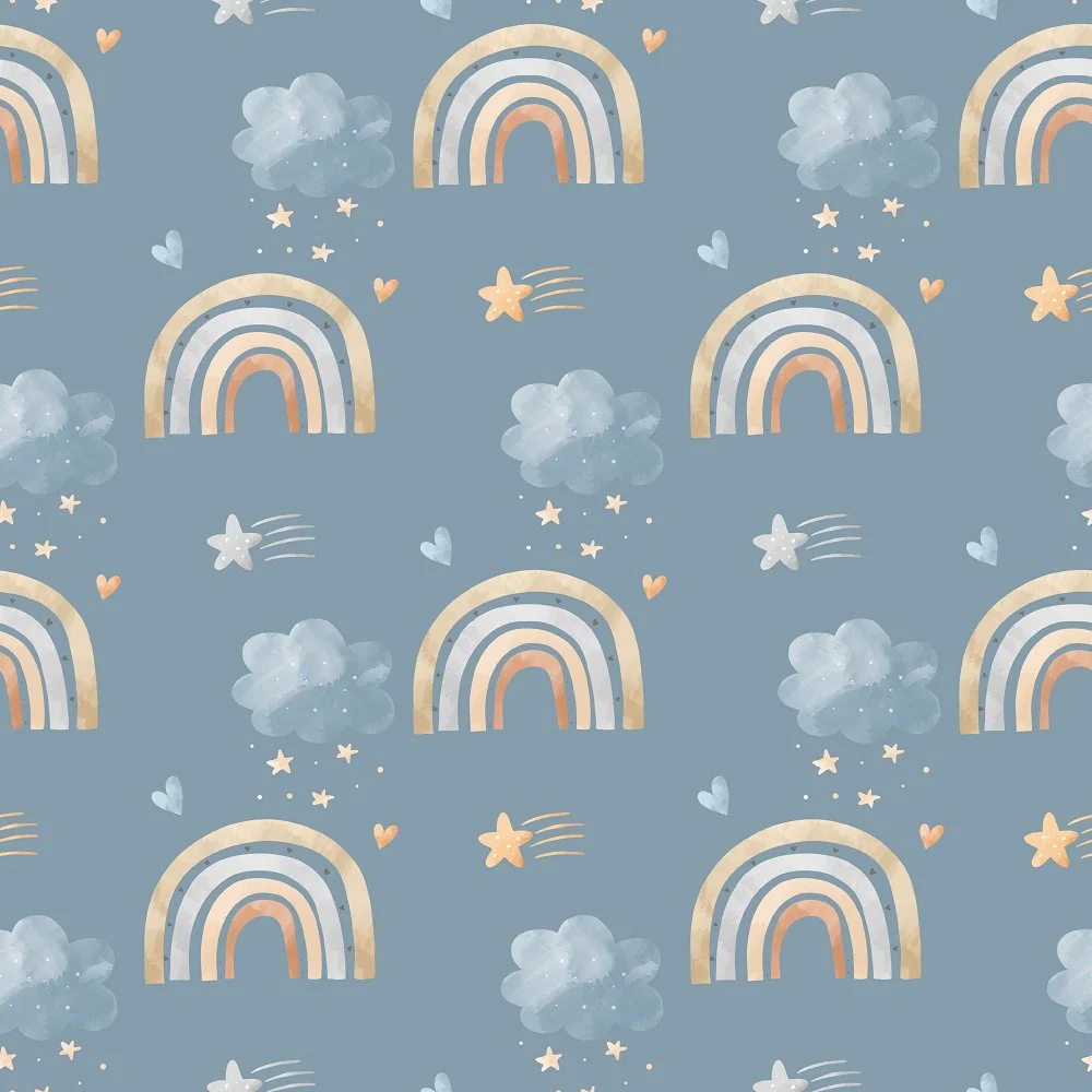 Rainbows & Shooting Stars Fabric - Blue