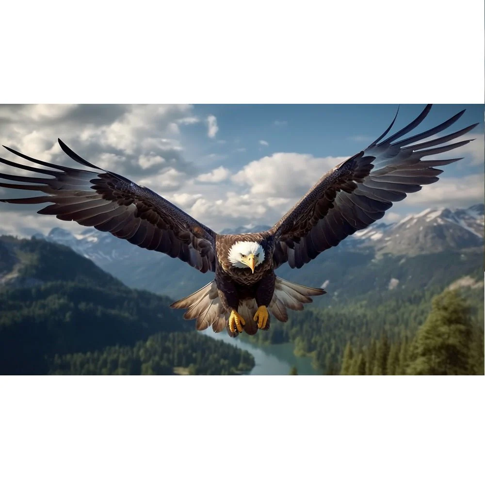 Realistic Bald Eagle with River Fabric Panel
