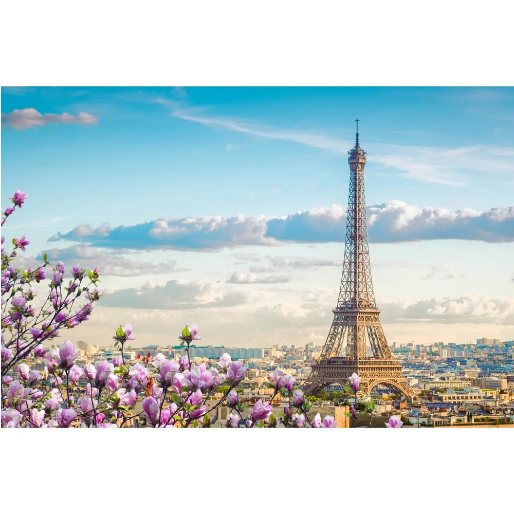 Realistic Eiffel Tower and Paris Cityscape Fabric Panel
