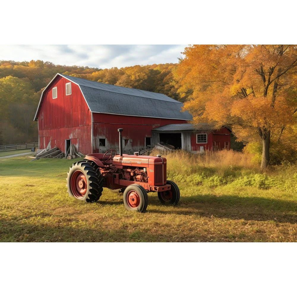 Realistic Golden Hour Farm Fabric Panel
