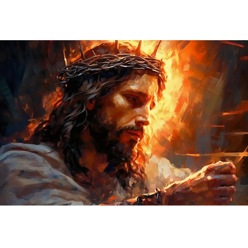 Realistic Jesus in Thorn Crown Fabric Panel