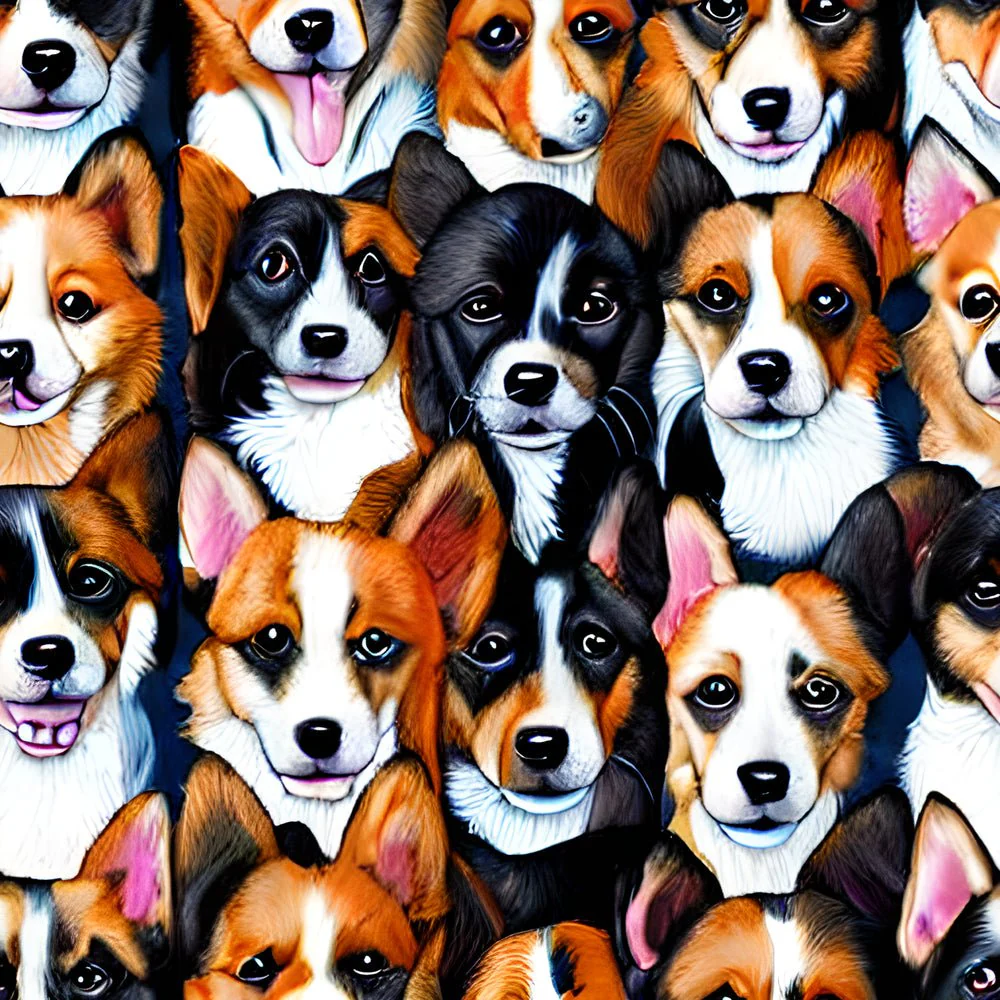 Realistic Packed Dogs Pattern #2 Fabric