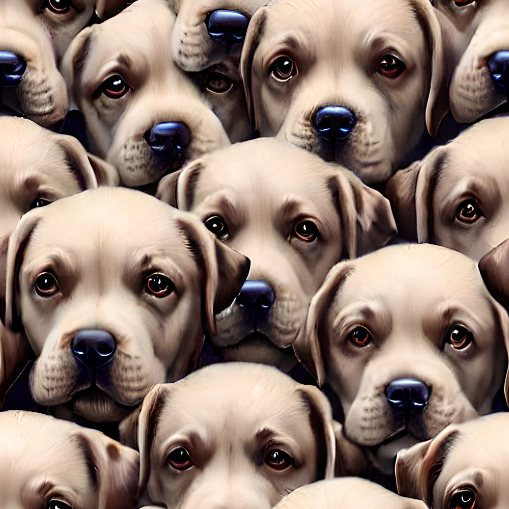 Realistic Packed Labrador Puppies Fabric
