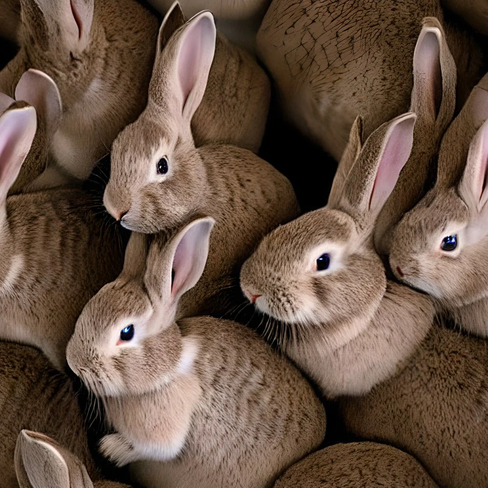 Realistic Packed Rabbits Pattern #2 Fabric