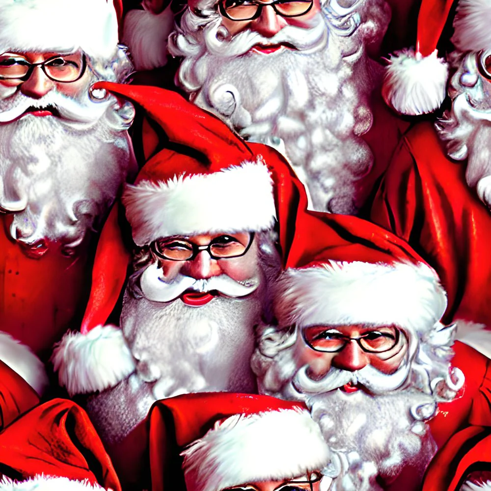 Realistic Packed Santas Fabric