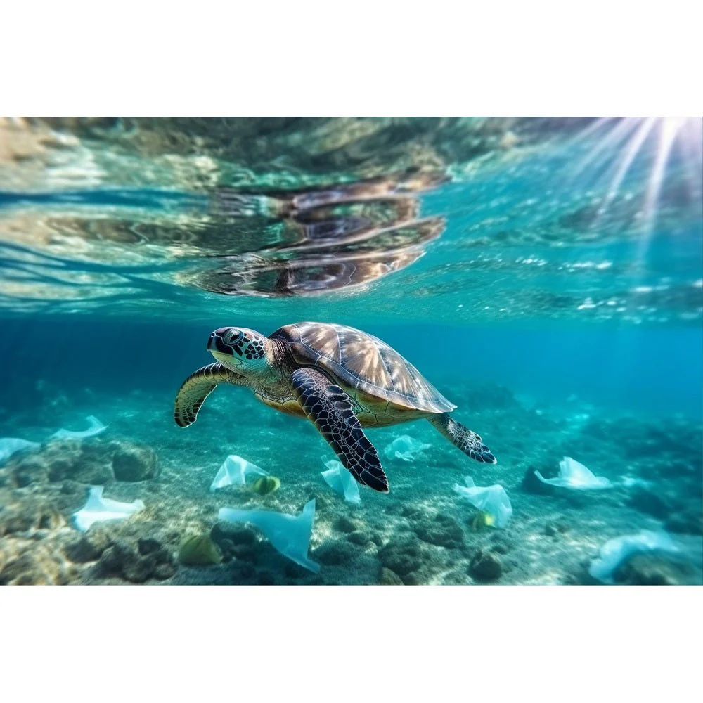 Realistic Sea Turtle in Ocean Fabric Panel