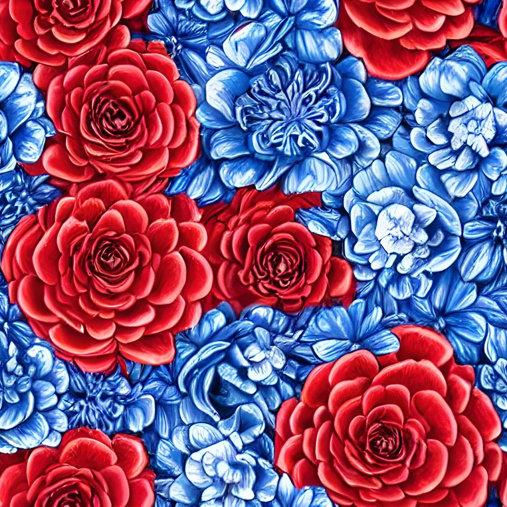 Red & Blue Packed Flowers Fabric