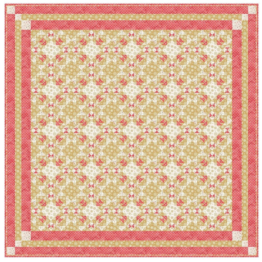 Red Grunge and Gold Christmas Quilt Kit 80" x 80"