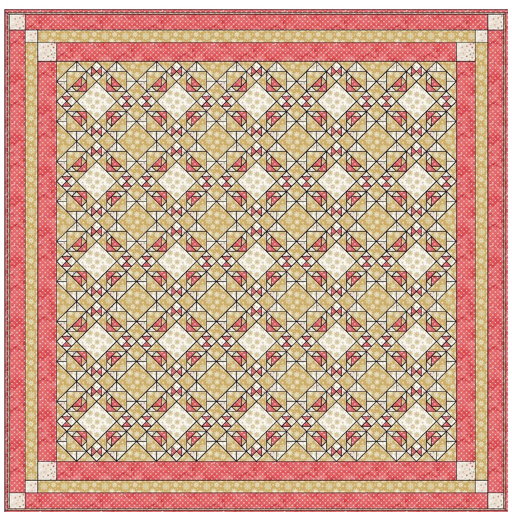 Red Grunge and Gold Christmas Quilt Kit 80" x 80" - Image 2