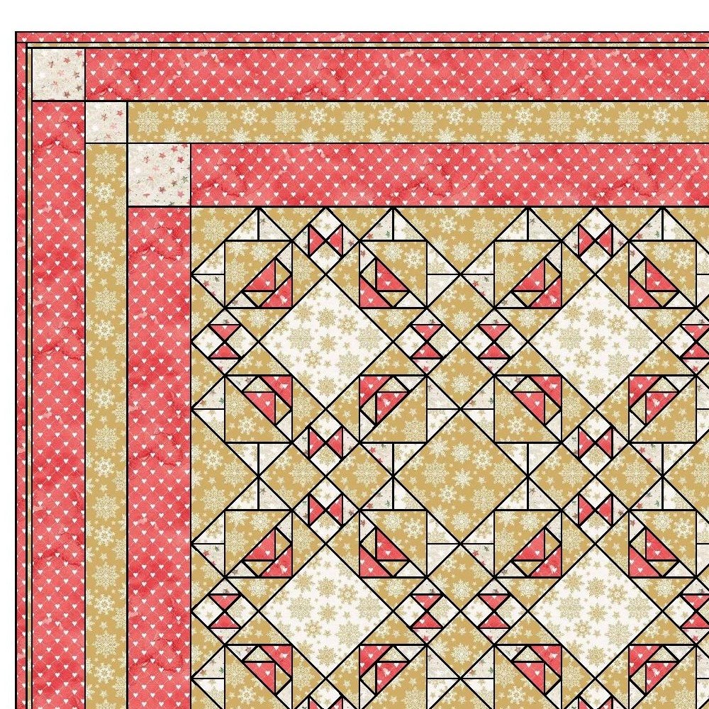 Red Grunge and Gold Christmas Quilt Kit 80" x 80" - Image 3