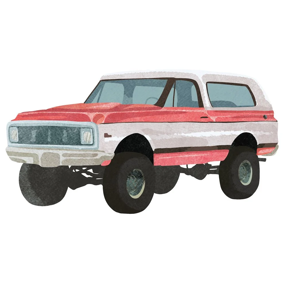 Red Retro SUV Fabric Panel