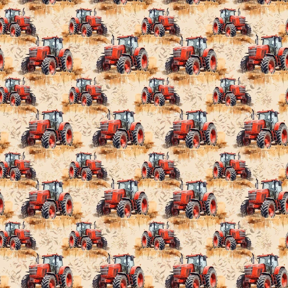 Red Tractor In Field Fabric