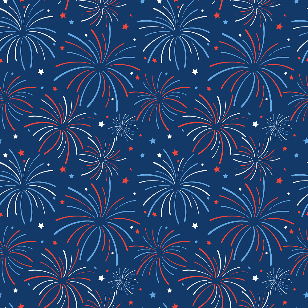 Red, White & Blue Firework Fabric - Blue