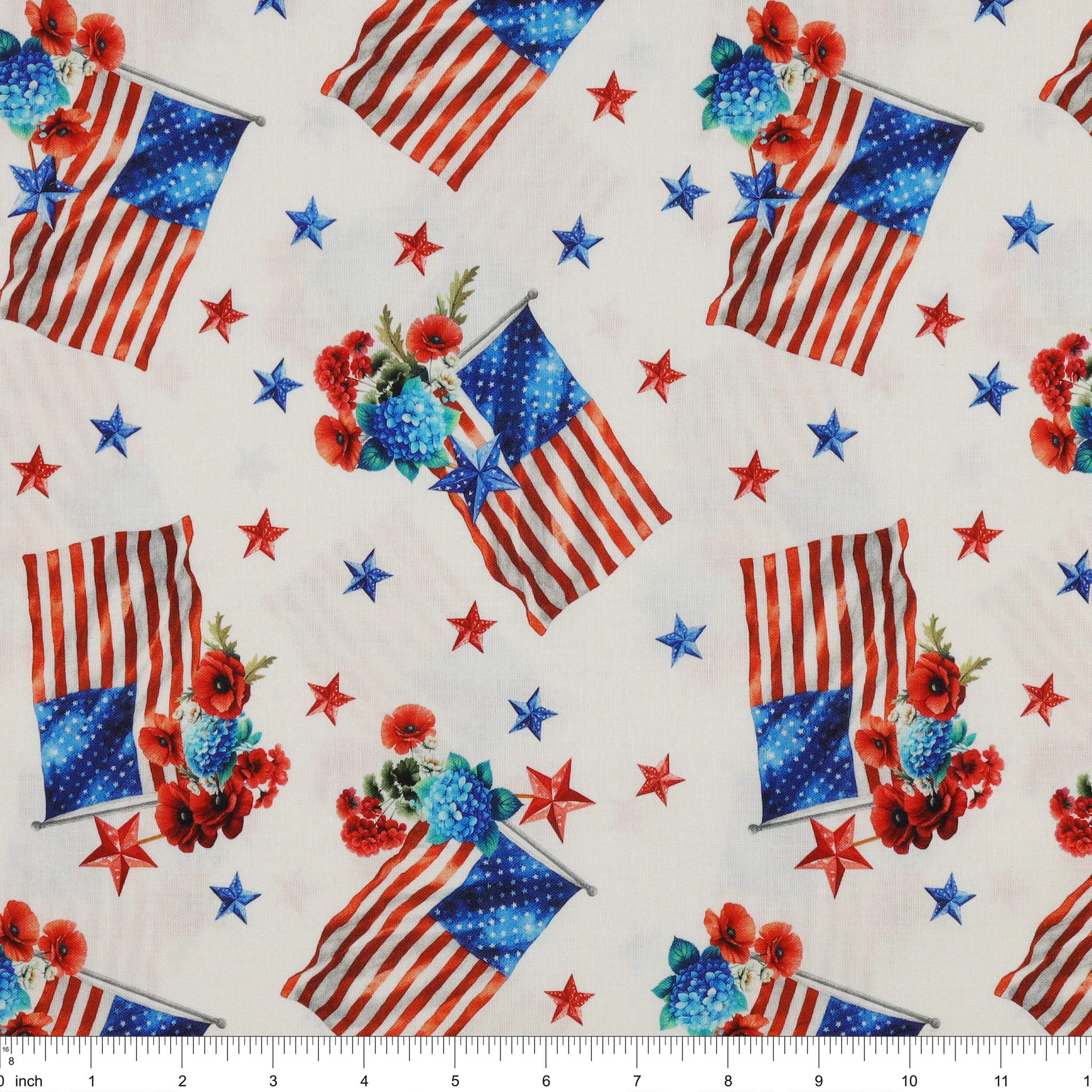 Red, White & Sweet Fabric Collection - American Flags White - Image 3