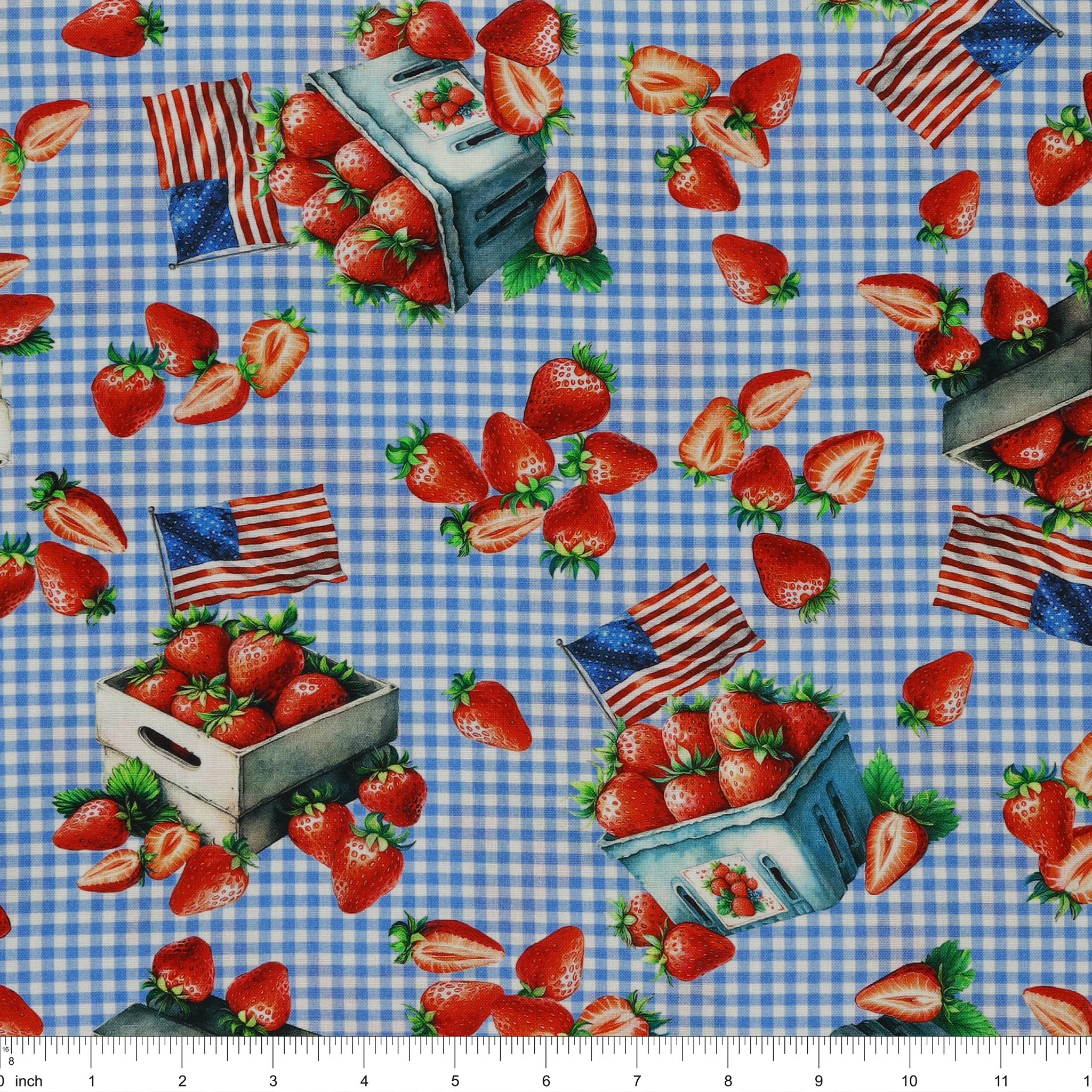 Red, White & Sweet Fabric Collection - Strawberry Celebration Blue - Image 3