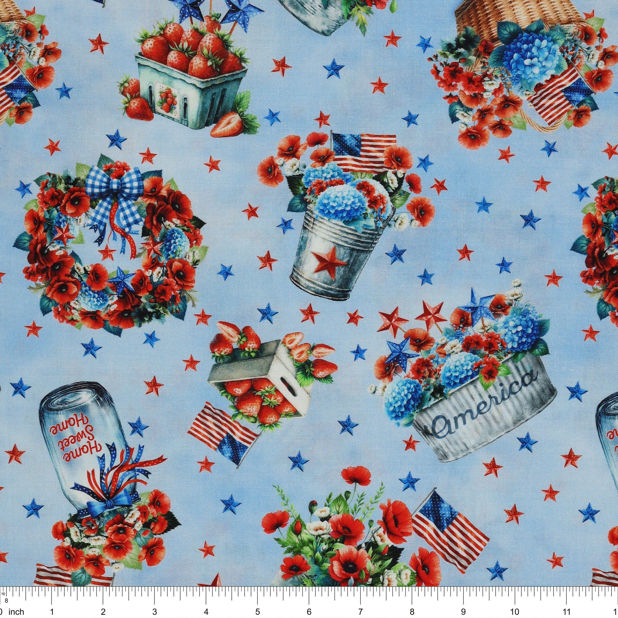 Red, White & Sweet Fabric Collection - Sweet Liberty Motifs Blue - Image 3