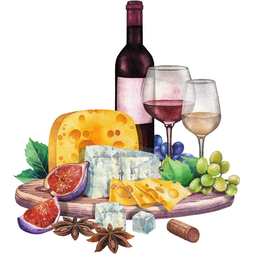 Red Wine & Cheese Charcuterie Board Fabric Panel - Variation 1