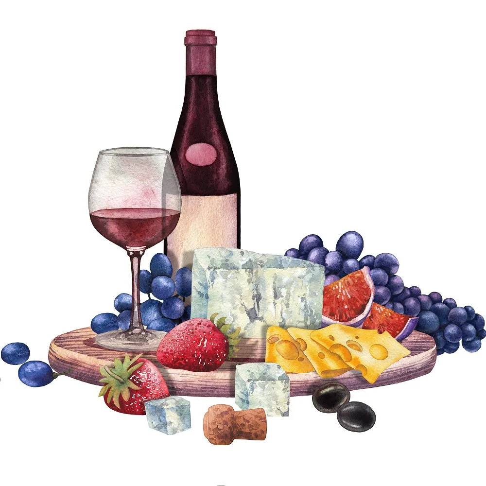 Red Wine & Cheese Charcuterie Board Fabric Panel - Variation 2