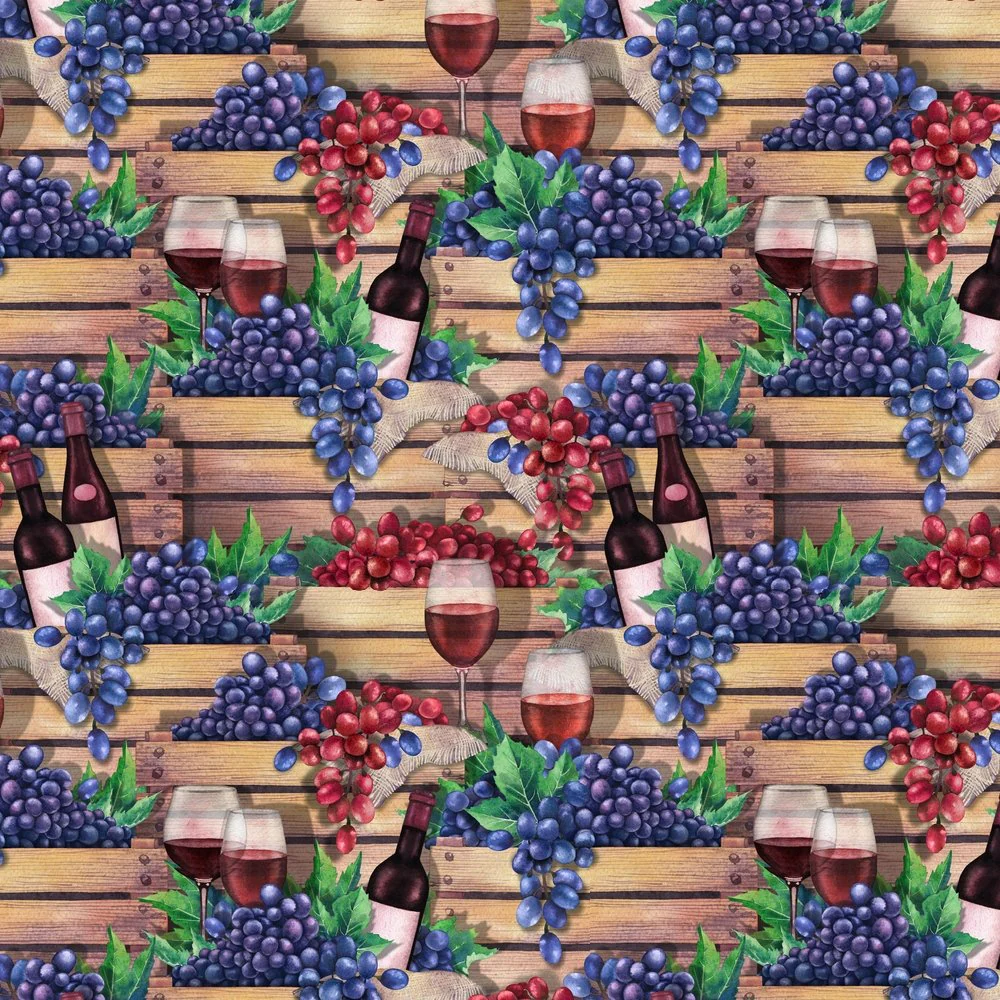 Red Wine Within Wooden Boxes Fabric - Multi