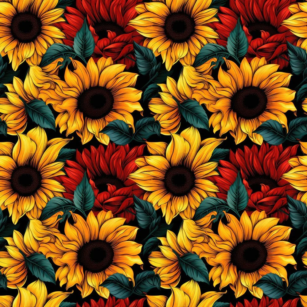 Red & Yellow Sunflowers Fabric