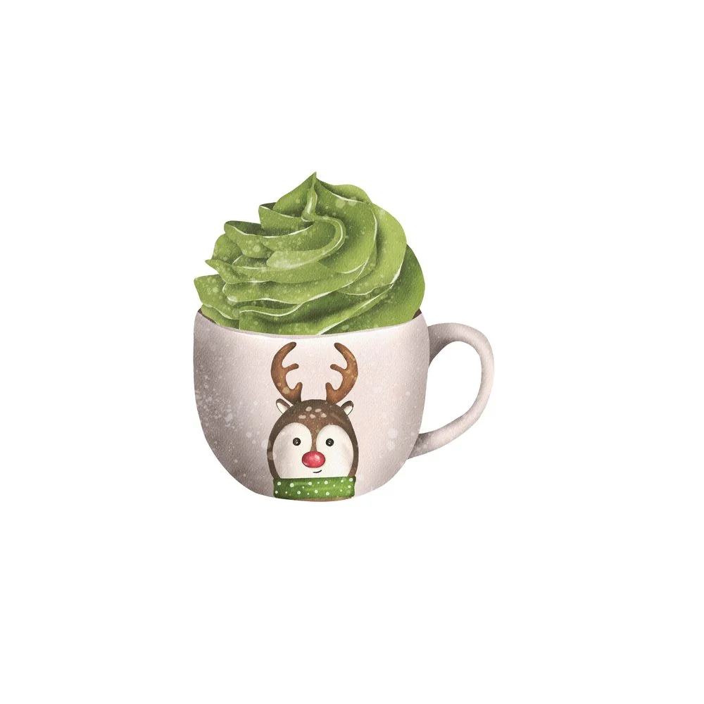 Reindeer Christmas Mug Fabric Panel - White