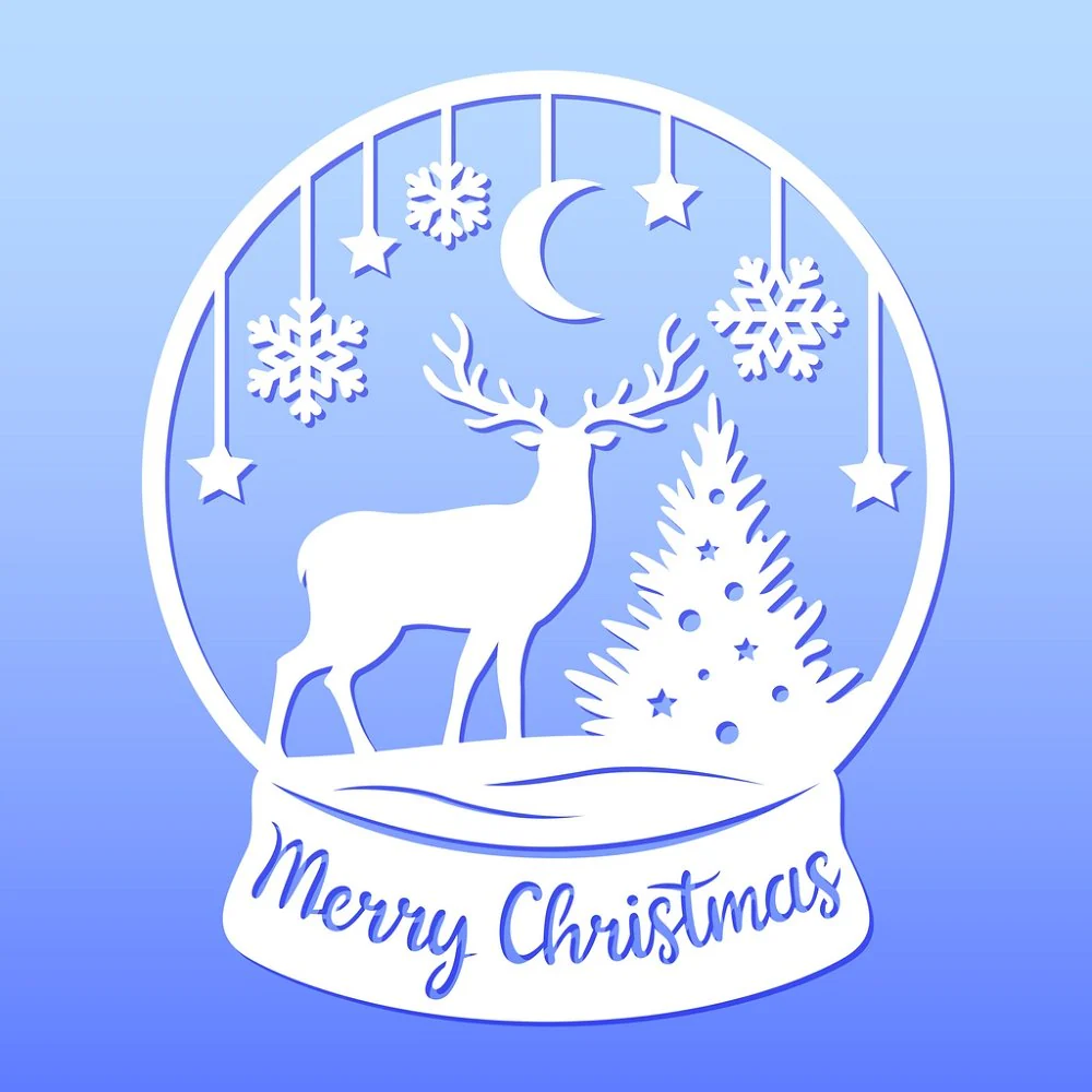 Reindeer Snowglobe Fabric Panel - Blue