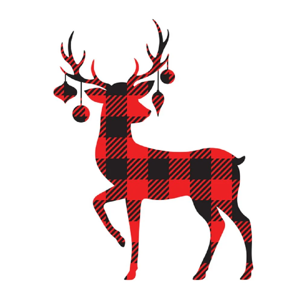 Reindeer With Ornaments Fabric Panel - White