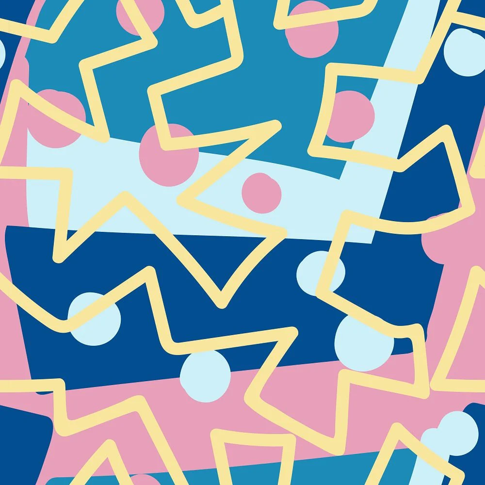 Retro Art Blues Fabric