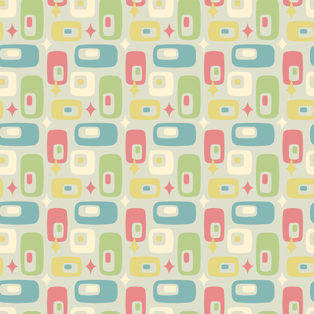 Retro Atomic Shapes & Stars Fabric