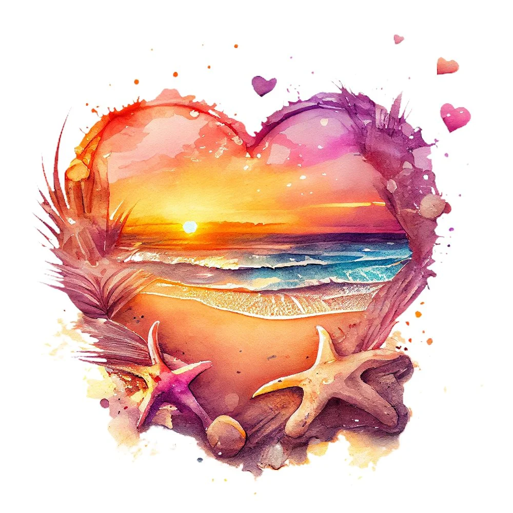 Retro Beach Heart #4 Fabric Panel